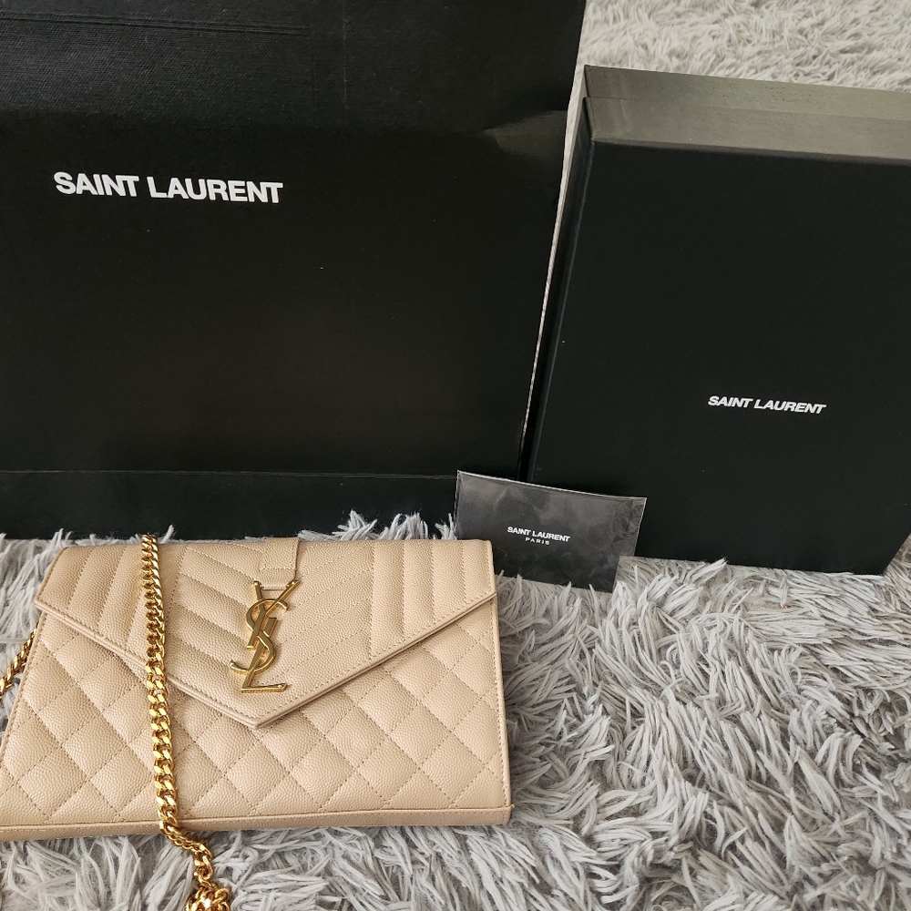Ysl Envelope Wallet On Chain Beige Gem
